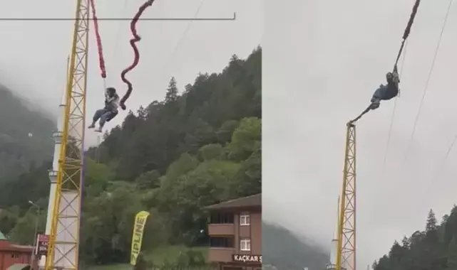 Uzungöl’de ‘insan sapanı’ halatı koptu; Semanur havada asılı kaldı