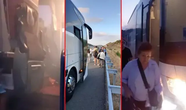 Yangın çıkan otobüsle yola devam ettiler