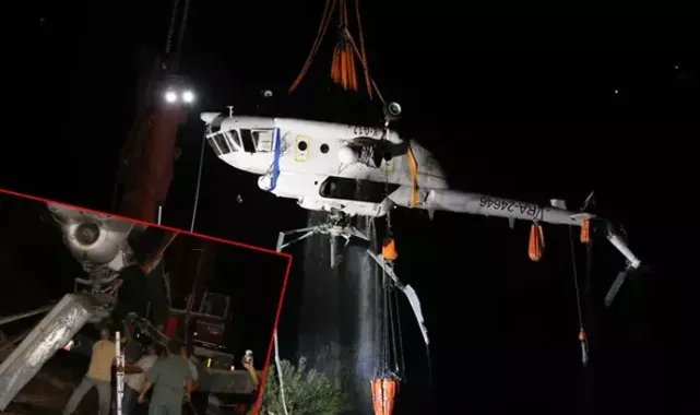 Adana'da düşen helikopter sudan çıkarıldı, Rusya'ya götürülmek üzere parçalanmaya başlandı