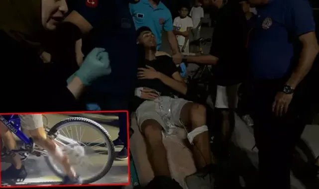 Akrobasi hareketleri yaparken bacağına bisiklet ayaklığı saplandı