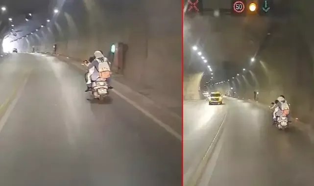 Amasya’da motosiklet üzerinde tehlikeli yolculuk kamerada