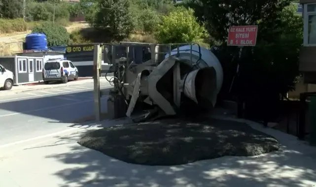 Kartal'da beton mikseri devrildi