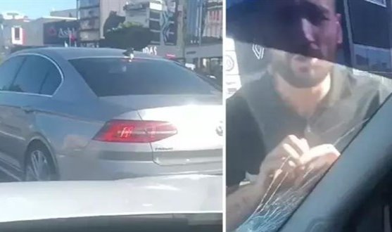 Maltepe D-100' de otomobilin önünü kesip camını kırdılar
