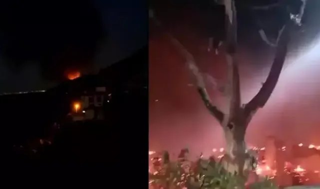 Mangal ateşinden çıkan yangında 3 katlı bina alev alev yandı
