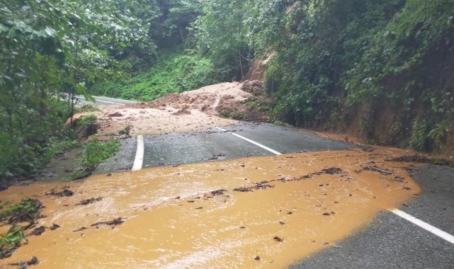 Artvin’de taşkın ve heyelanlara neden olan yağışta yol çöktü
