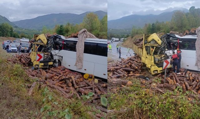 Metro Turizm’e ait Mercedes marka yolcu otobüsü, tomruk yüklü kamyonla çarpıştı: 2 ölü, 23 yaralı