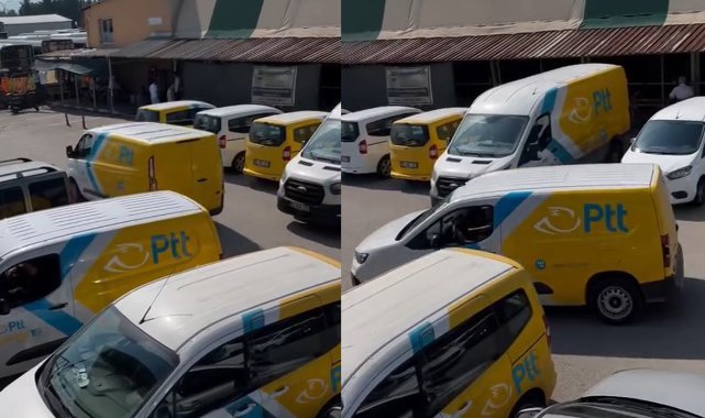 PTT’nin dağıtım araçlarıyla halı saha maçına geldiler