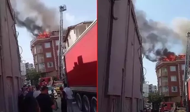 Sancaktepe'de 4 katlı binanın çatı katında yangın