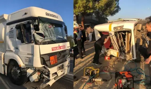 İşçi minibüsüyle tanker çarpıştı: 12 yaralı