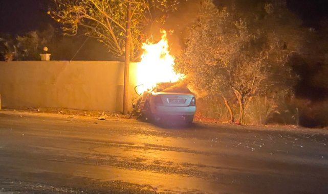 Kaza sonrası yanan otomobilin sürücüsü öldü