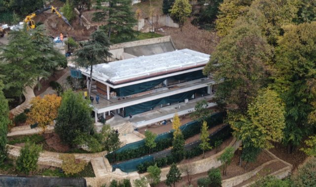 Boğaz’a nazır kaçak villada yapılan çalışmalar havadan görüntülendi