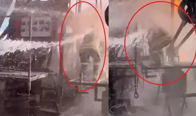 Petrol kuyusunda çıkan yangın söndürüldü; üzerine su sıkılan itfaiye eri vanayı kapattı