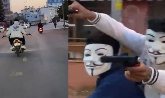 Antalya’da anonymous maskeli motosikletliler, oyuncak tabancayla korku saçtı