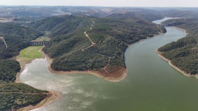 İstanbul barajlarında doluluk oranı yüzde 50’nin altına düştü, su miktarı azalan Alibey Barajı havadan görüntülendi