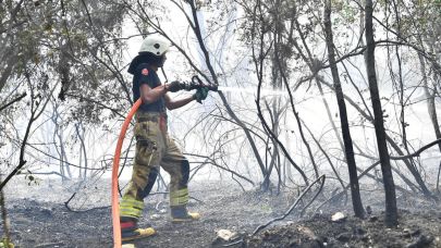 İzmir İtfaiyesi Menderes’te alevlerle mücadele ediyor