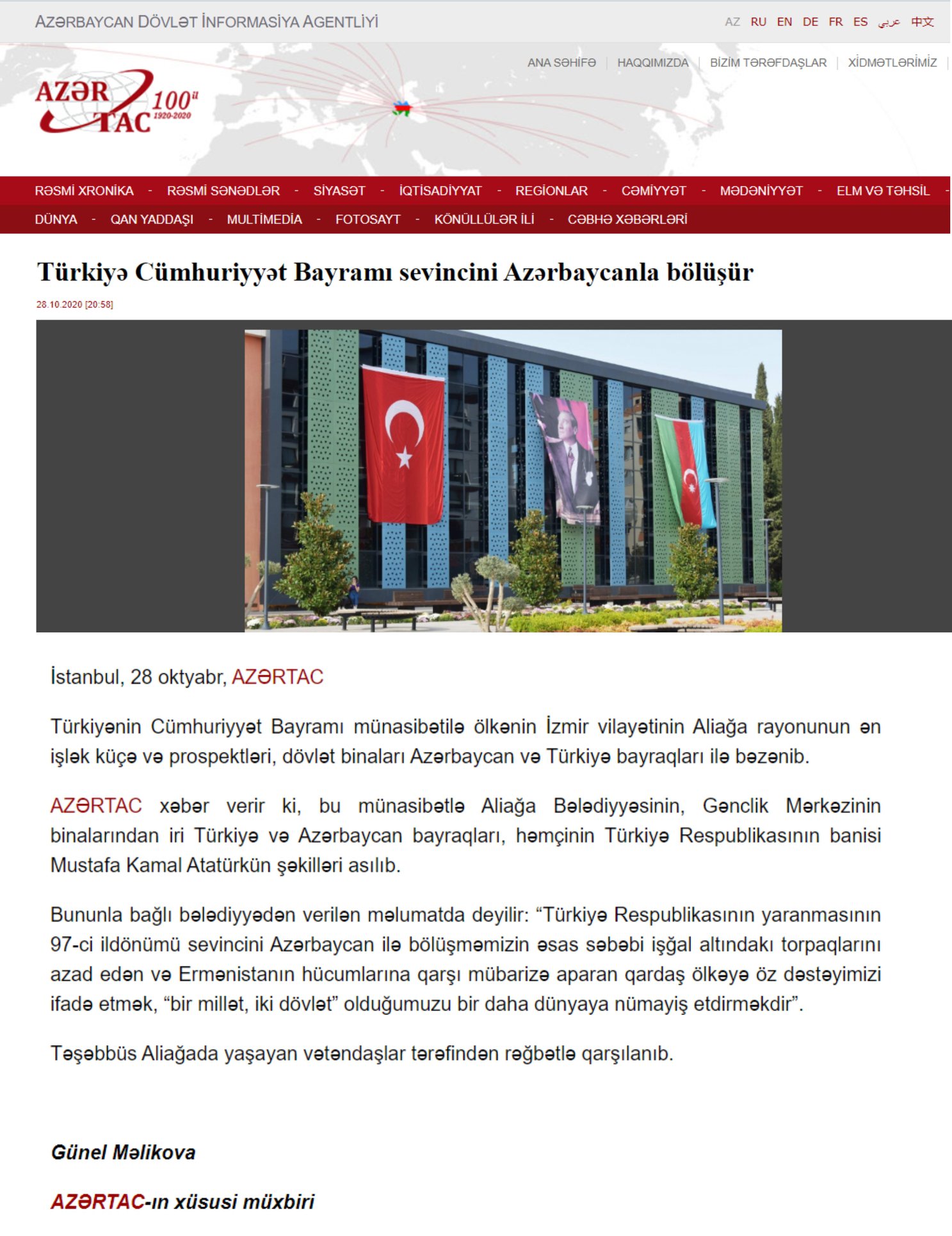 BAYRAK COŞKUSU AZERBAYCAN MEDYASINDA
