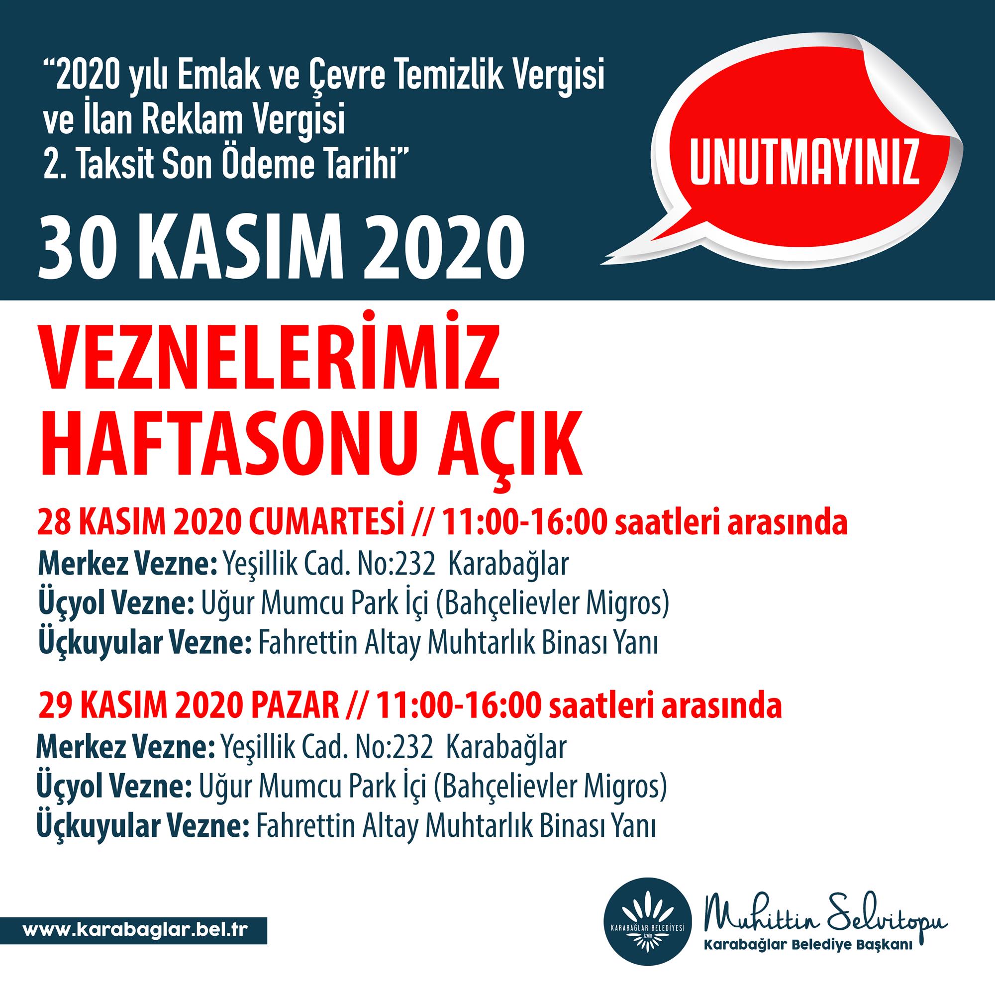 KARABAĞLAR'DA VEZNELER HAFTA SONU AÇIK