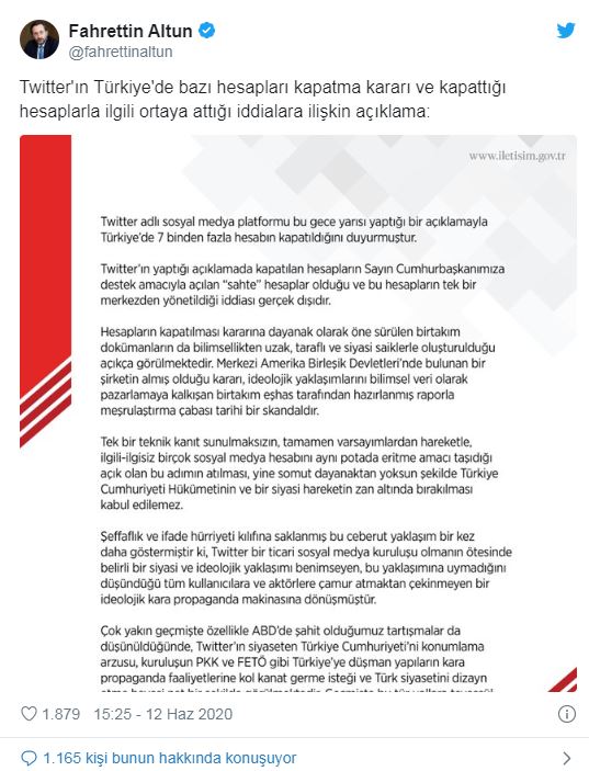 İletişim Başkanı'ndan Twitter açıklaması