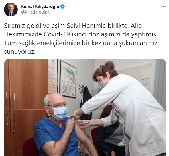 Kılıçdaroğlu çifti, ikinci doz aşılarını oldu