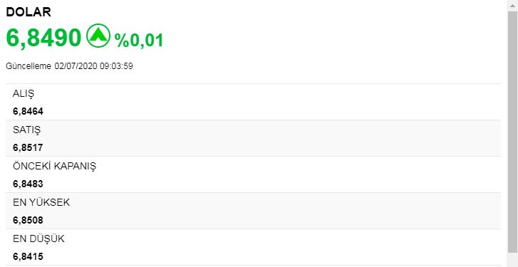 Dolar 6.85 liranın altında