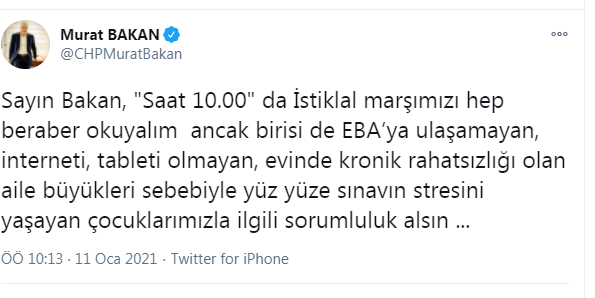 CHP'Lİ MURAT BAKAN'DAN, BAKAN ŞELÇUK'A ELEŞTİRİ