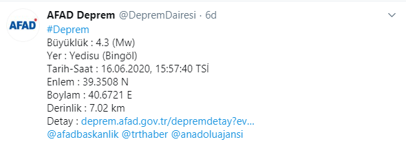 Bingöl'de 4.3 büyüklüğünde deprem