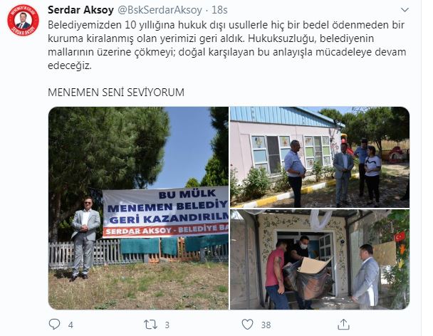 BAŞKAN AKSOY SOSYAL MEDYA HESABINDAN DUYURDU