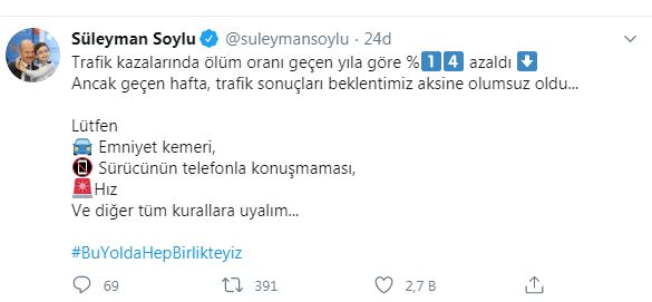 BAKAN SOYLU'DAN SÜRÜCÜLERE UYARI