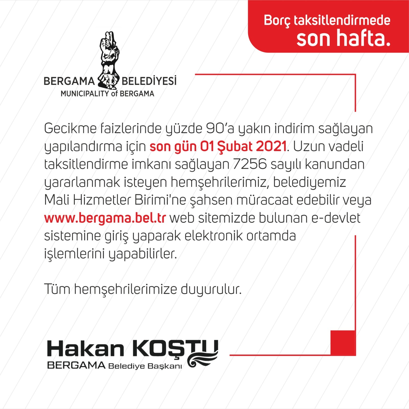 BORÇ YAPILANDIRMA İÇİN SON HAFTA