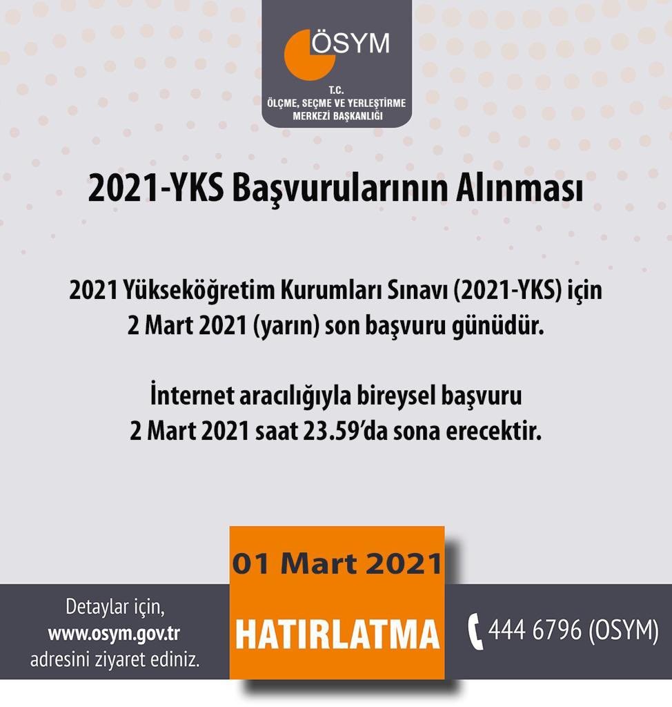YKS için son başvuru 2 Mart 2021