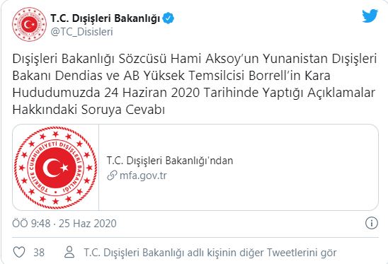 Dışişleri Bakanlığı'ndan Yunanistan ve AB'ye tepki