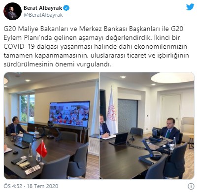 Bakan Albayrak'tan G20 Eylem Planı paylaşımı