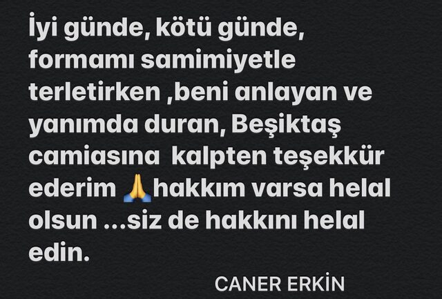 Caner Erkin'den Beşiktaş'a veda