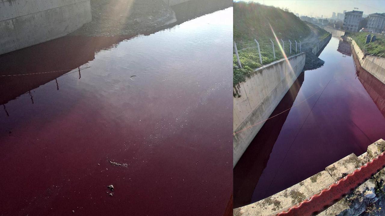 Esenyurt’ta derenin rengi kırmızıya döndü