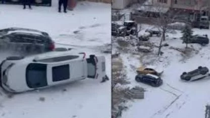 Kayan araç park halindeki aracı devirdi