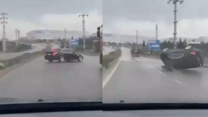 Sürücüsünün drift yaptığı otomobil takla attı
