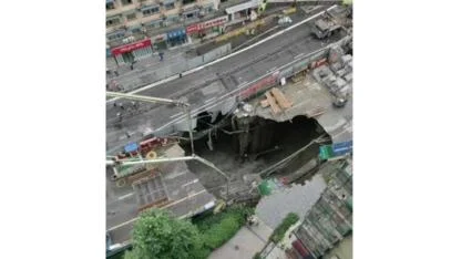 Çin'de metro inşaatı sırasında yol çöktü