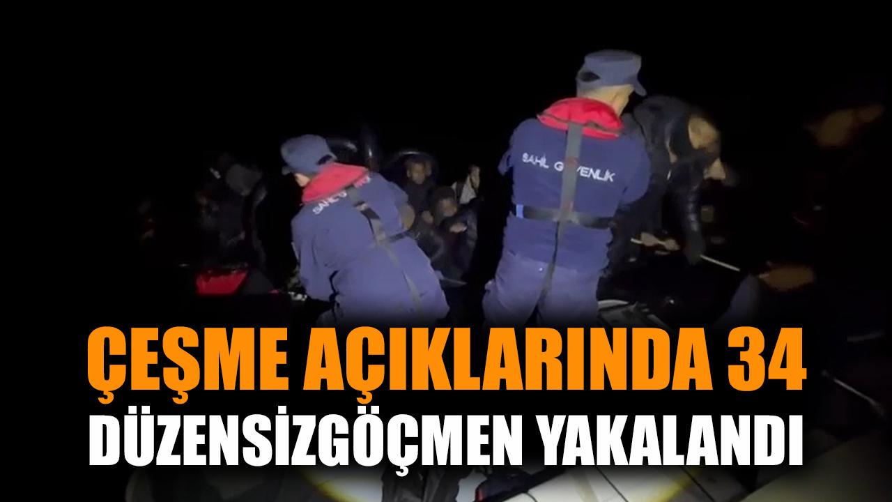 Çeşme açıklarında 34 düzensiz göçmen yakalandı