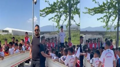 Belediye çocukları açık kamyonette maça götürdü