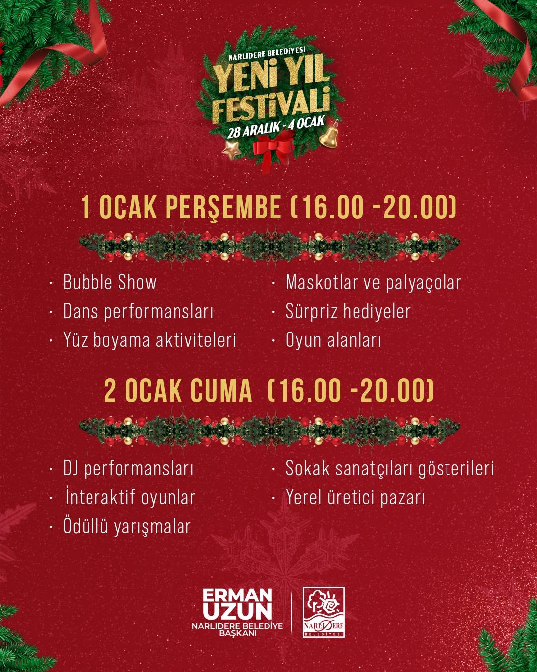 Narlıdere Belediyesi yeni yıl festivali başlıyor
