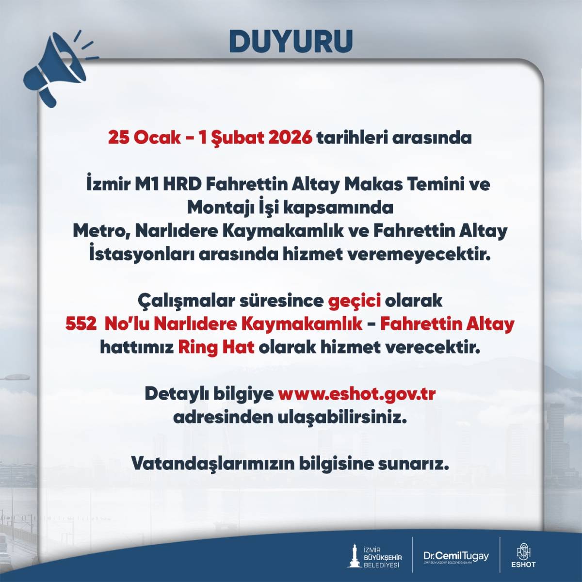 552 numaralı ring hattı ile metroya alternatif ulaşım