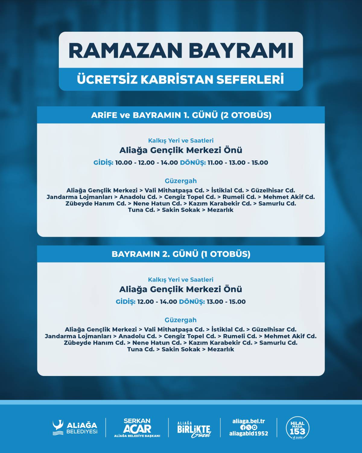 Aliağa’da Ramazan Bayramı'nda Kabristana Ücretsiz Ulaşım